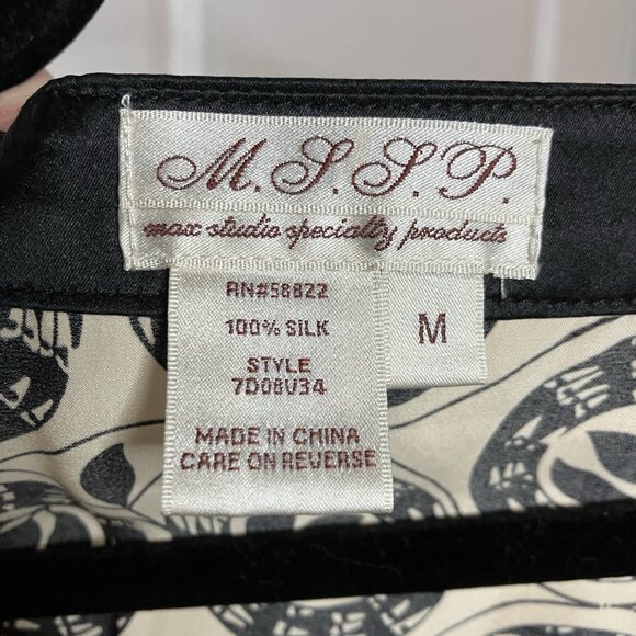 Y2K Max Studio Silk Blouse Womens M Black White Geometric Whimsigoth Fairy - Picture 2 of 8